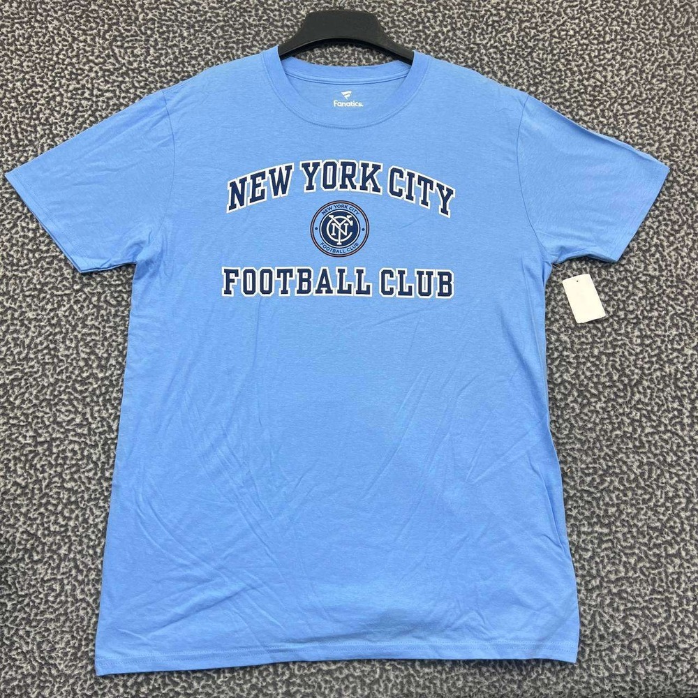 New York City FC Shirt Men Large Blue Fanatics Short Sleeve Crew Neck Cotton New